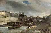 Johan Barthold Jongkind Boot wasplaats de buurt van de Pont Neuf oil